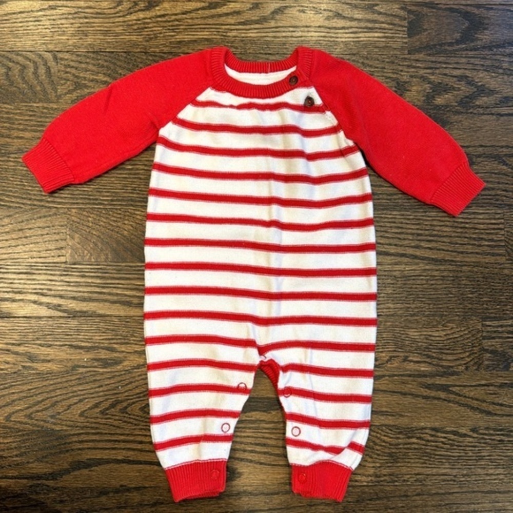 Cat & Jack red and white stripe sweater romper knit Valentine’s Day Valentine